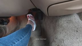 Mimi Drives Her Mercury Grand Marquis in Wedge Thong Sandals