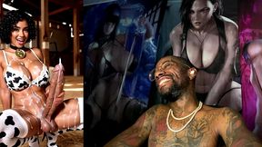 long transgender cow girl jerking off and cumming all over herself, ai generated