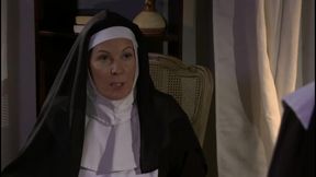 Horny nun having lesbian sex with a hot bitch