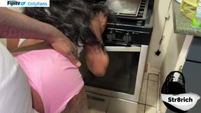Papi Fucked HOT Juicy Oily Big Booty BIMBO MILF Right in kitchen over the stove