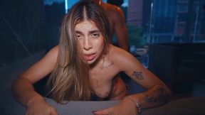 petite squirter: jessica osorio with a huge ass cums in her roommate s mouth and ends up covered in cum