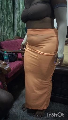Skirt Wearing Hot Back and Boobs