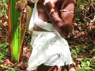 Tribal witch meets up with her intruder for sex during a ritual