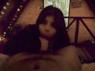 Dark Cabin POV Oral-job-sex: I Sucked Him Deep in the Shadows, Swallowed Every Drop & Teased with My Melons - The Vegas Amateur Anniversary BJ