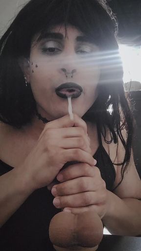 Gothic Femboy Sloppy Dildo Blowjob 3