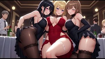 Hentai Lesbian threesome at a private party Full Hentai Animation