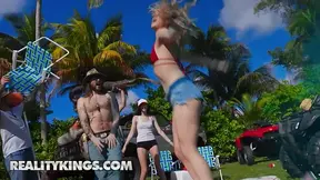 Cheerleader Kait gets naughty at outdoor party with doggy style, blowjobs,