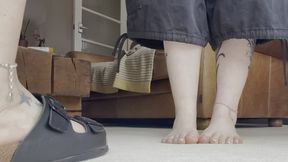 Littlebears shrunken boyfriend in Mommabears sandal unaware