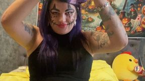 beautiful lady poping balloon