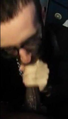 Bearded Guy Sucks Interracial Cock in a Public Restroom