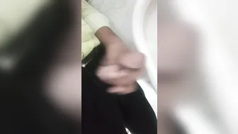 Young Indian Guy Solo Pumping His Big Cock in Bathroom