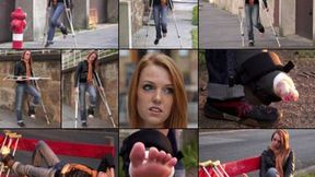 Kelly Term SLC Struggling on Crutches with a Cast Sling in Public (in HD 1920X1080)