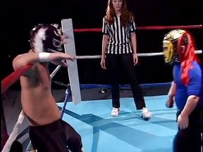 Midget wrestler gets fucked and rode by the brunette babe