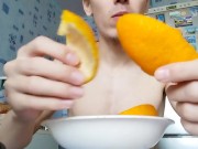 I eat orange very appetizingly