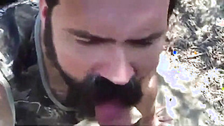 Bearded Daddy Gives Facial in the Woods