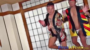 Rikiya and Reach are Japanese warriors in satin jackets and braided