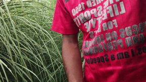 The man is shaking his head in the jungle