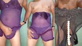modelando tanga negra con perlas