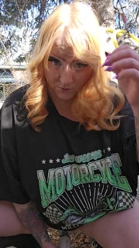Redhead Plays Outdoors in Public and Tries NOT to get caught