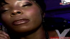 Slim Black Girl with Short Hair Receives a Cumshot on Her Huge Breasts