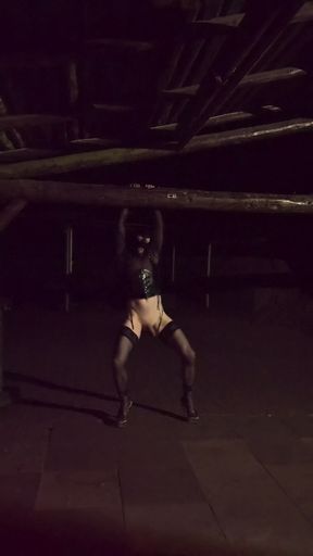 Sexy crossdresser presents herself outdoors
