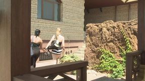 After training, 2 girlfriends are horny and lick each other!