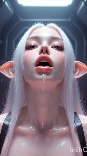 White haired elf in pink slime kisses and licks   Clip 1
