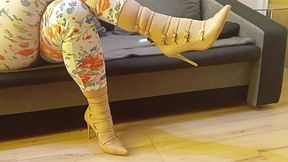 Crossdresser Dangling in Sexy Nude Pointed Toe Strappy High Heels