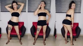Sexy trans milf smokes while dance