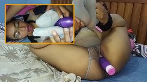 Tied slut bunny does footjob and gets a lot of cum inside