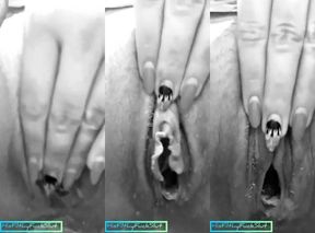 Horney babe teases her juicy spread pussy then drenches his face in golden showers