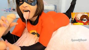 Latina Babe's Cumming Dildo JOI Challenge with Big Ass Elastigirl Cosplay