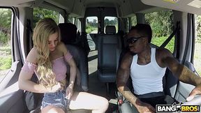 White hitch hiker Kali Roses gives a blowjob and gets her pussy blacked