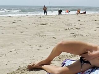 mother I'd like to fuck makes stranger ejaculate with skillful tugjob right on the beach