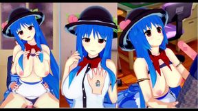 Big-Breasted Touhou Hinanai Tenko Rubs Boobs & Gives Hand Job In 3D Hentai Animation