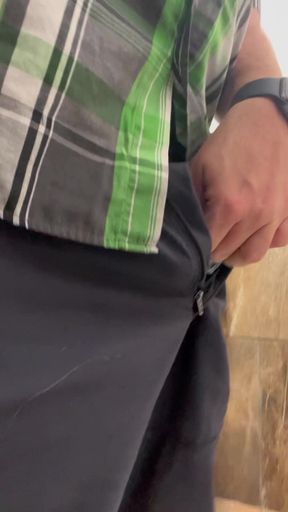 Men get caught peeing on their sensitive cock in a solo piss session.