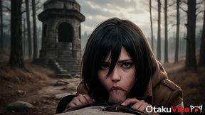 mikasa spreads her legs in front of an old priest after the battl e with the titans [ai]