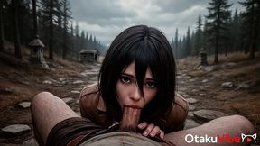 mikasa spreads her legs in front of an old priest after the battl e with the titans [ai]