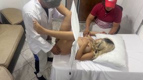 Pervert Poses as a Gynecologist Doctor to Fuck the Beautiful Wife Next to Her Dumb Husband in an Erotic Medical Consultation