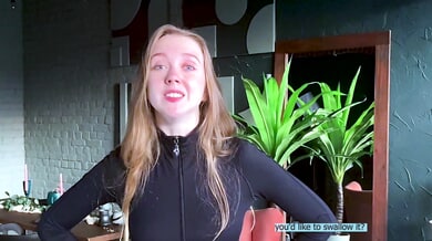 Young brunette gives cumshot instructions without swallowing