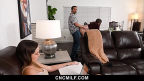 Naughty freeuse hunk fucks his girls and milfs in hardcore threesome