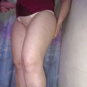 My whore squirts in panties and pisses on her