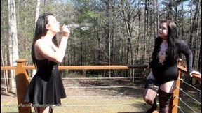 Goth Sluts Blow Bubbles Before Blowjobs and Outdoor Pussy Fucking with Dildos