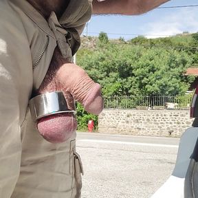 flashing dick at the side of the road.