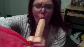 Latina sucking and riding dildo in dorm room