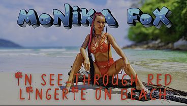 Hot Monika Fox In See-Through Red Lingerie On Beach