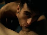 After stepbro´s girl walked away I´m makin him hard again! Almost cumshot