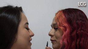Adriana And Catalina Kissing Shrunken Male