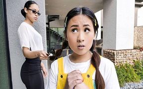 Teen Princess Ella Voneva Gets Her Asian Pussy Rammed by Diamond Banks' Huge Strap on - Littleasians FFM Threesome