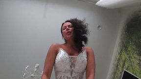 The giantess bride has under her wedding dress d